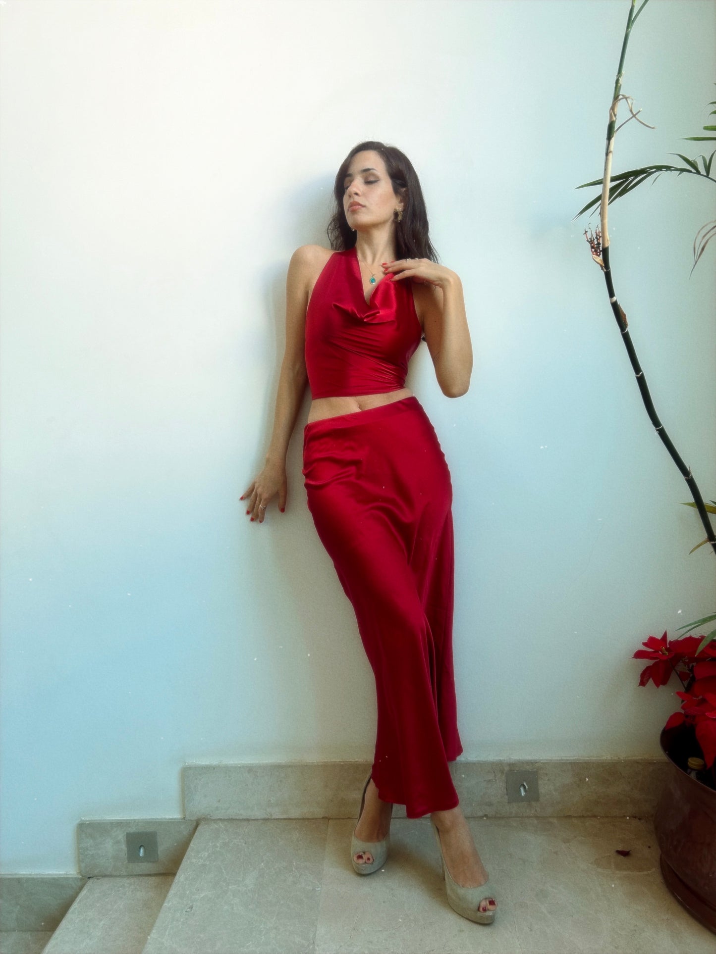 Dolce Vita Silky Satin Set in Cherry Red