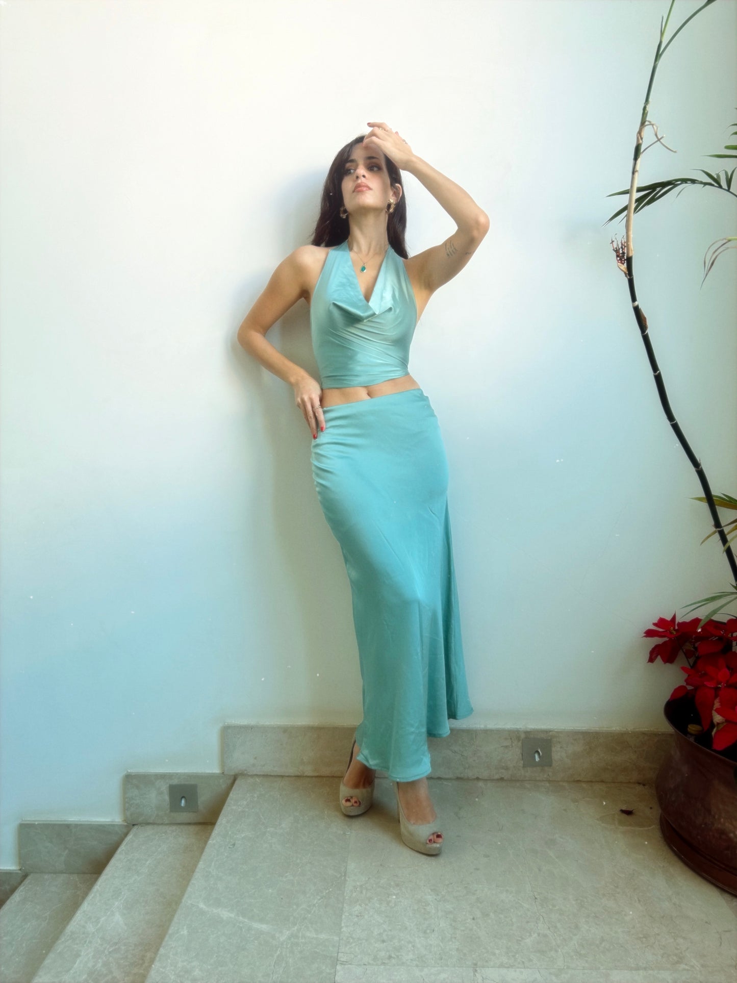 Dolce Vita Silky Satin Set in Aquamarine
