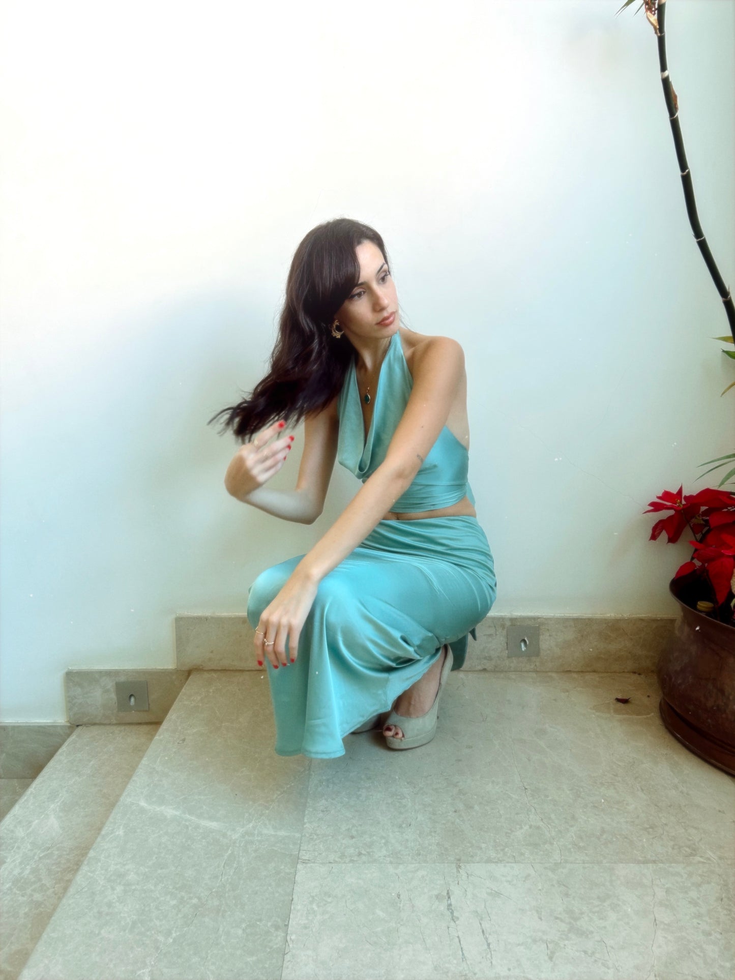 Dolce Vita Silky Satin Set in Aquamarine