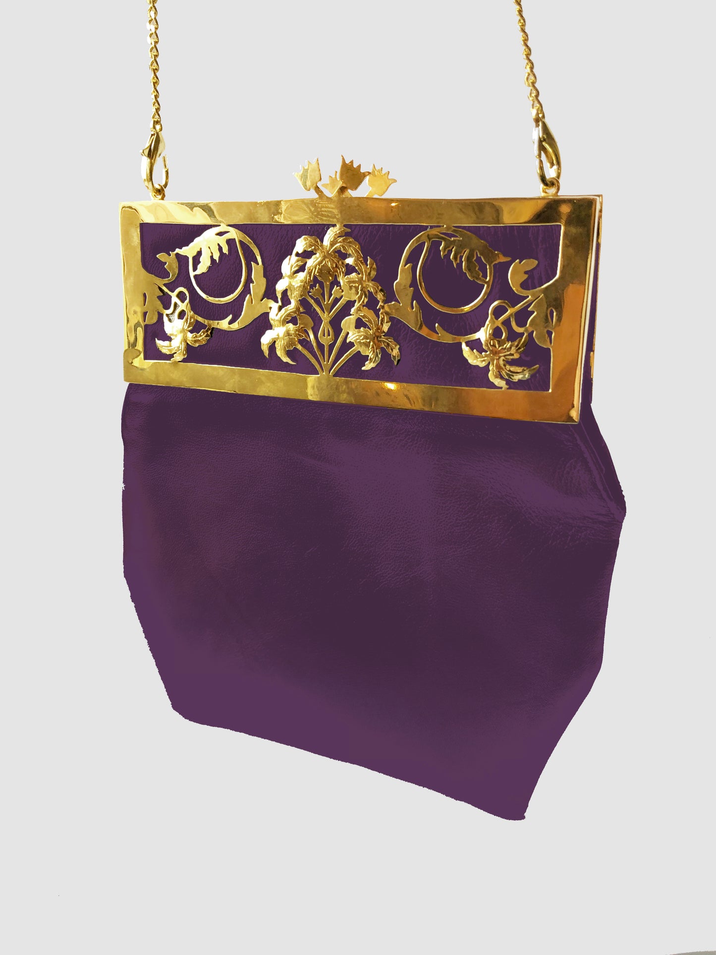 Amethyst Deco Palm Purse Gold